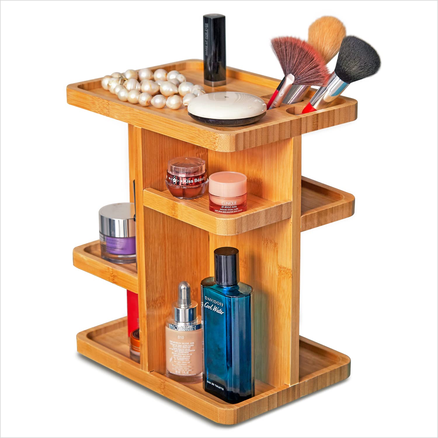 Makeup Organizer, 12-Inch Rotating Bamboo
