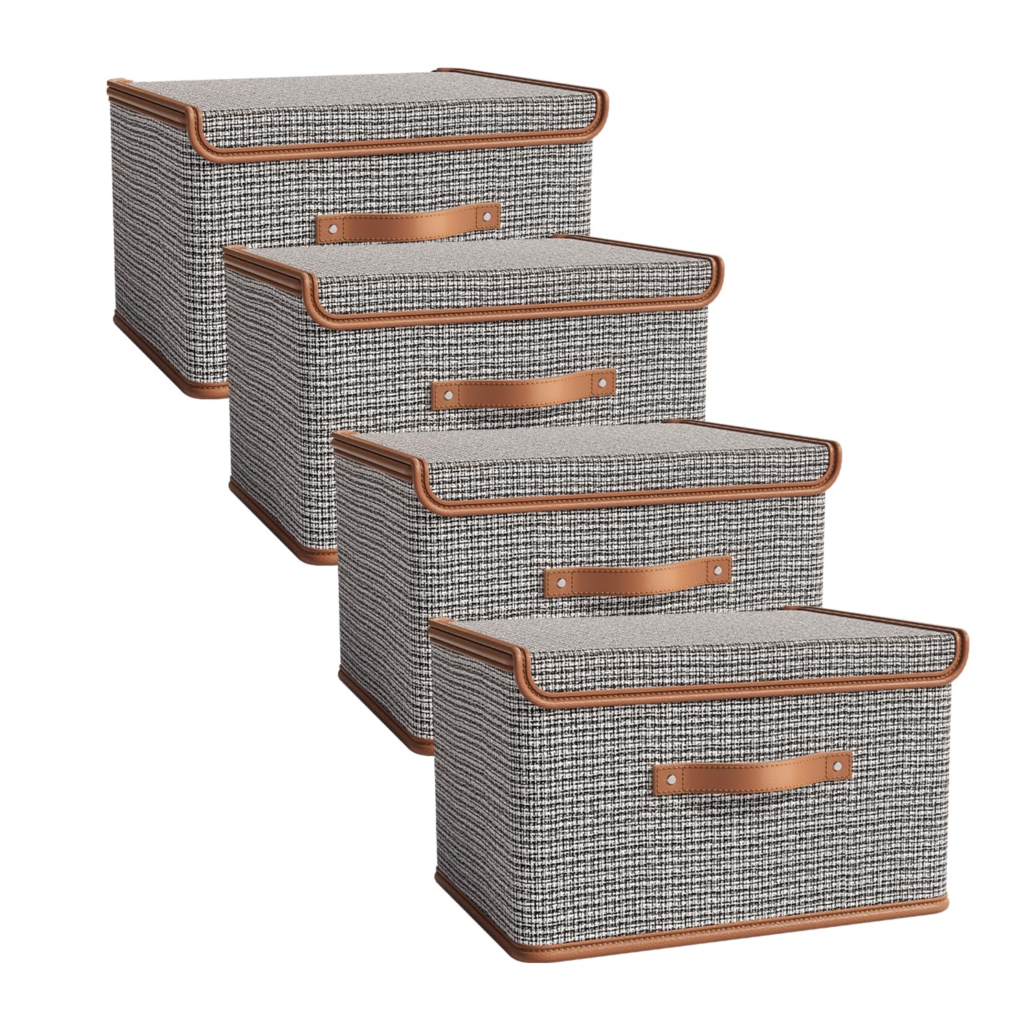 Lidded Storage Bins, 4-Pack Collapsible Fabric