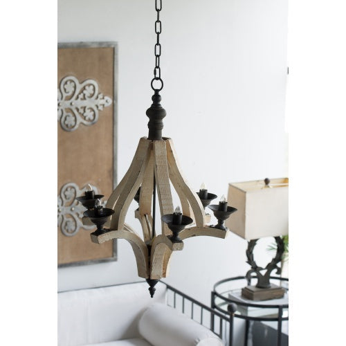 6-Light Wood and Iron Chandelier