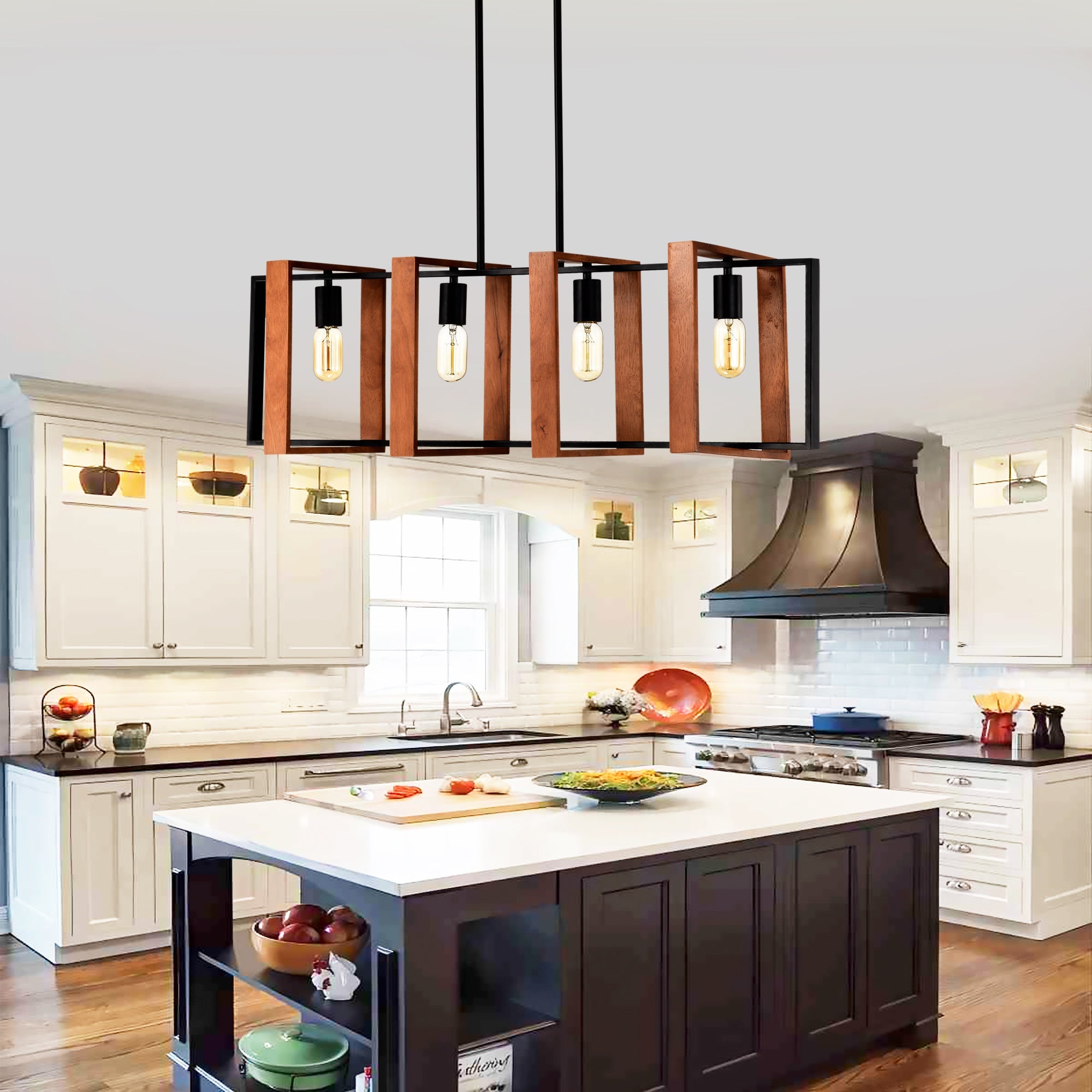 4-Light Wood and Metal Island Chandelier
