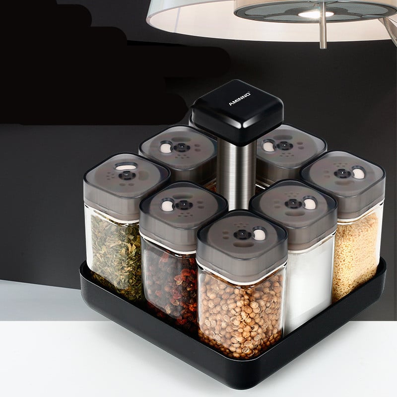 Covered Glass Spice Jar Organizer