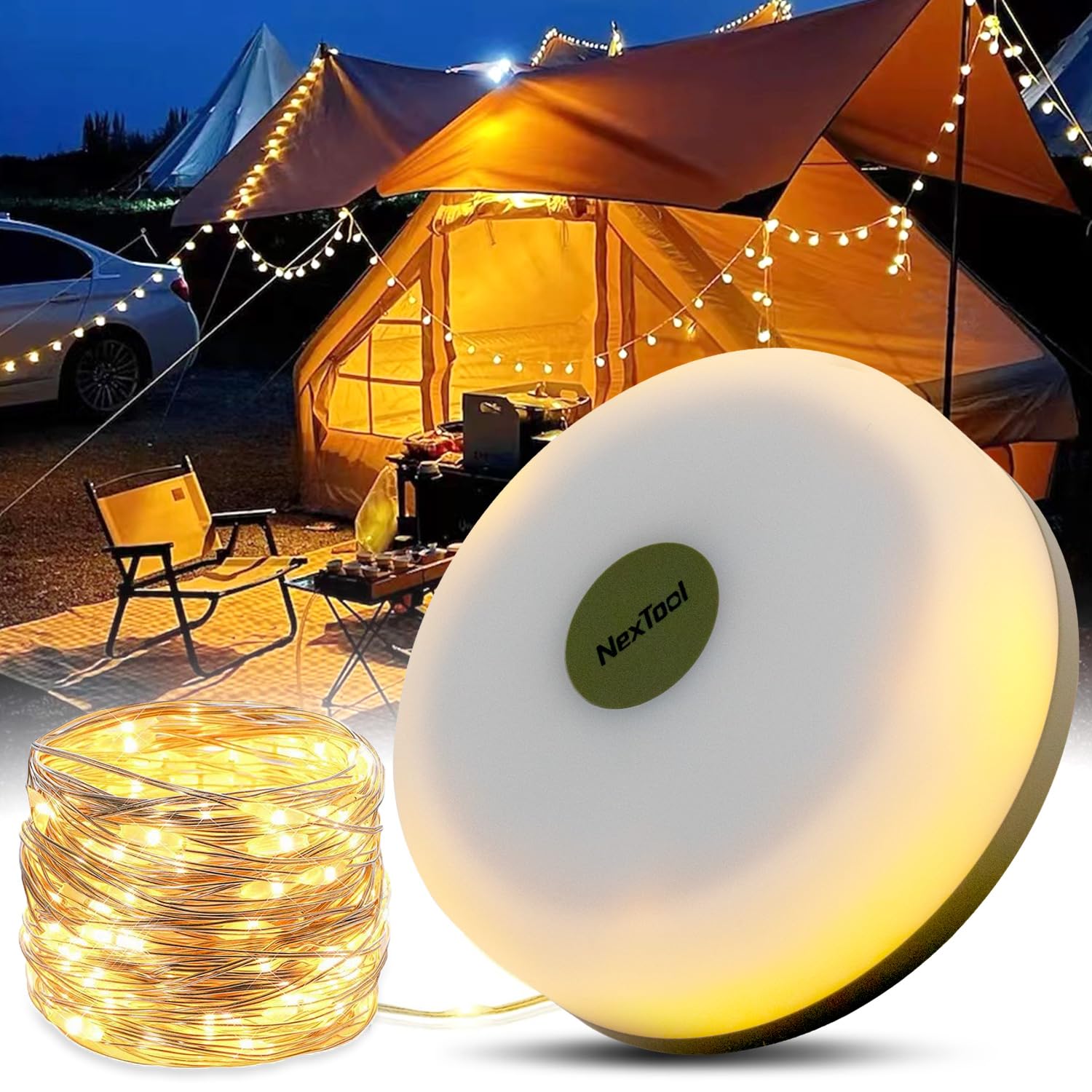 Rechargeable Camping Lantern with String Lights