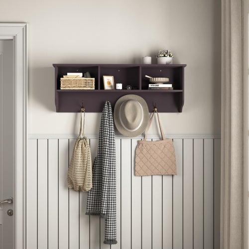 Wall-Mounted Coat Rack with Shelf and 4 Dual Hooks