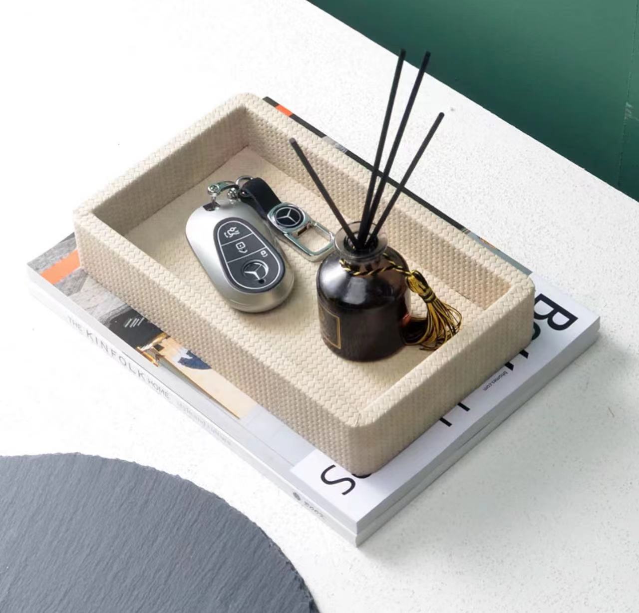 Leather and Wood Key Organizer Tray