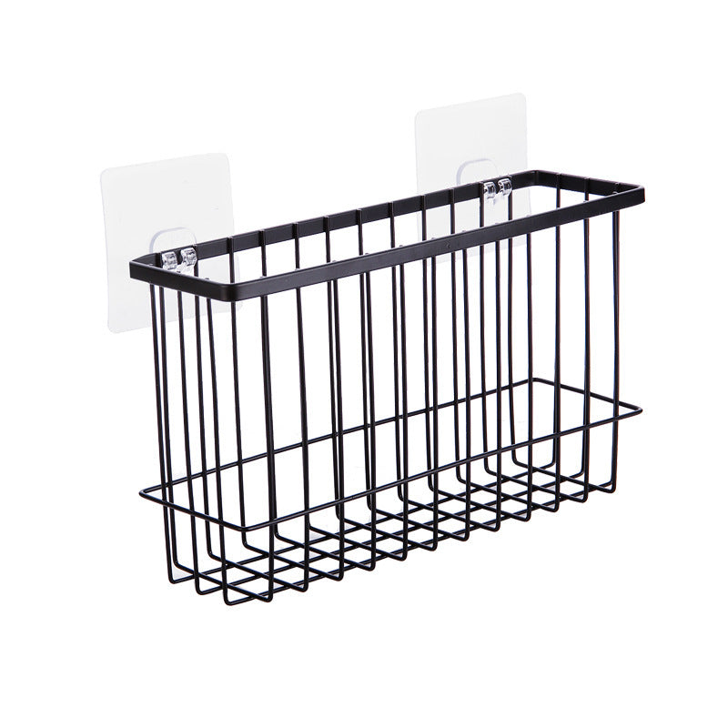 Wall-Mounted Metal Bathroom Storage Rack with Hooks