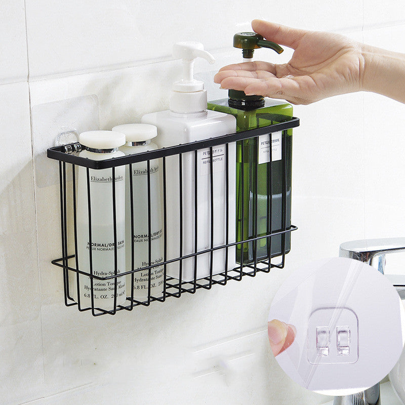Wall-Mounted Metal Bathroom Storage Rack with Hooks