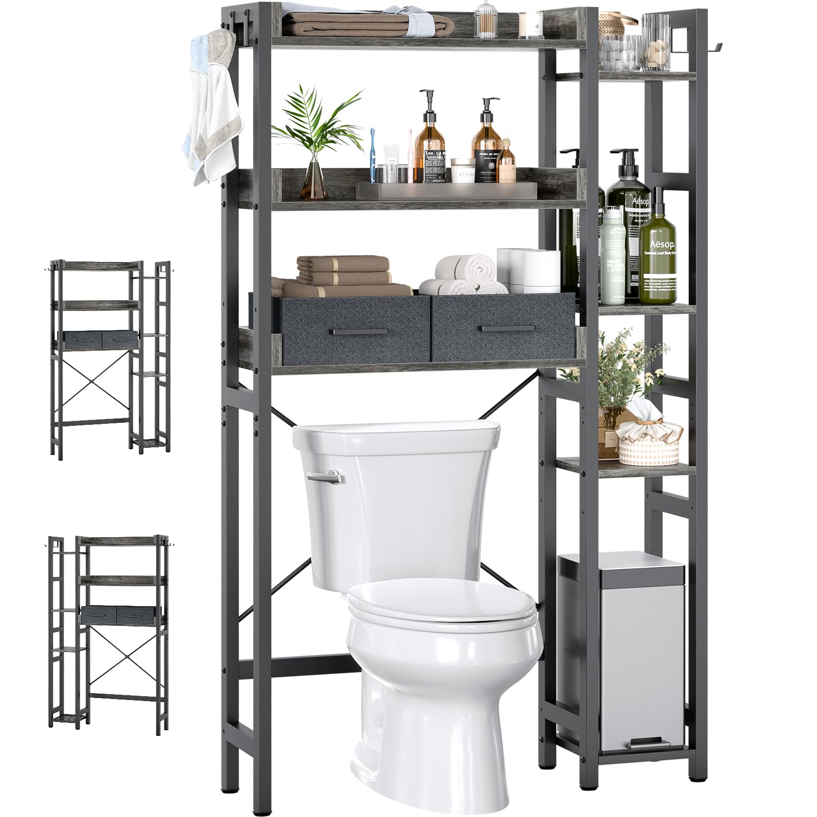 7-Tier Over-the-Toilet Storage Rack with 2 Drawers
