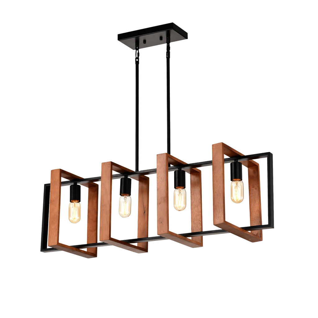 4-Light Wood and Metal Island Chandelier
