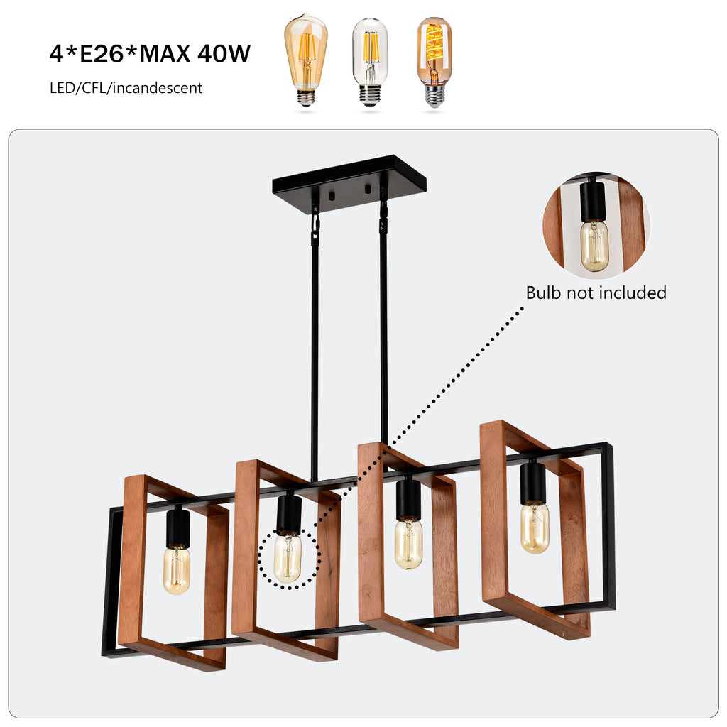 4-Light Wood and Metal Island Chandelier