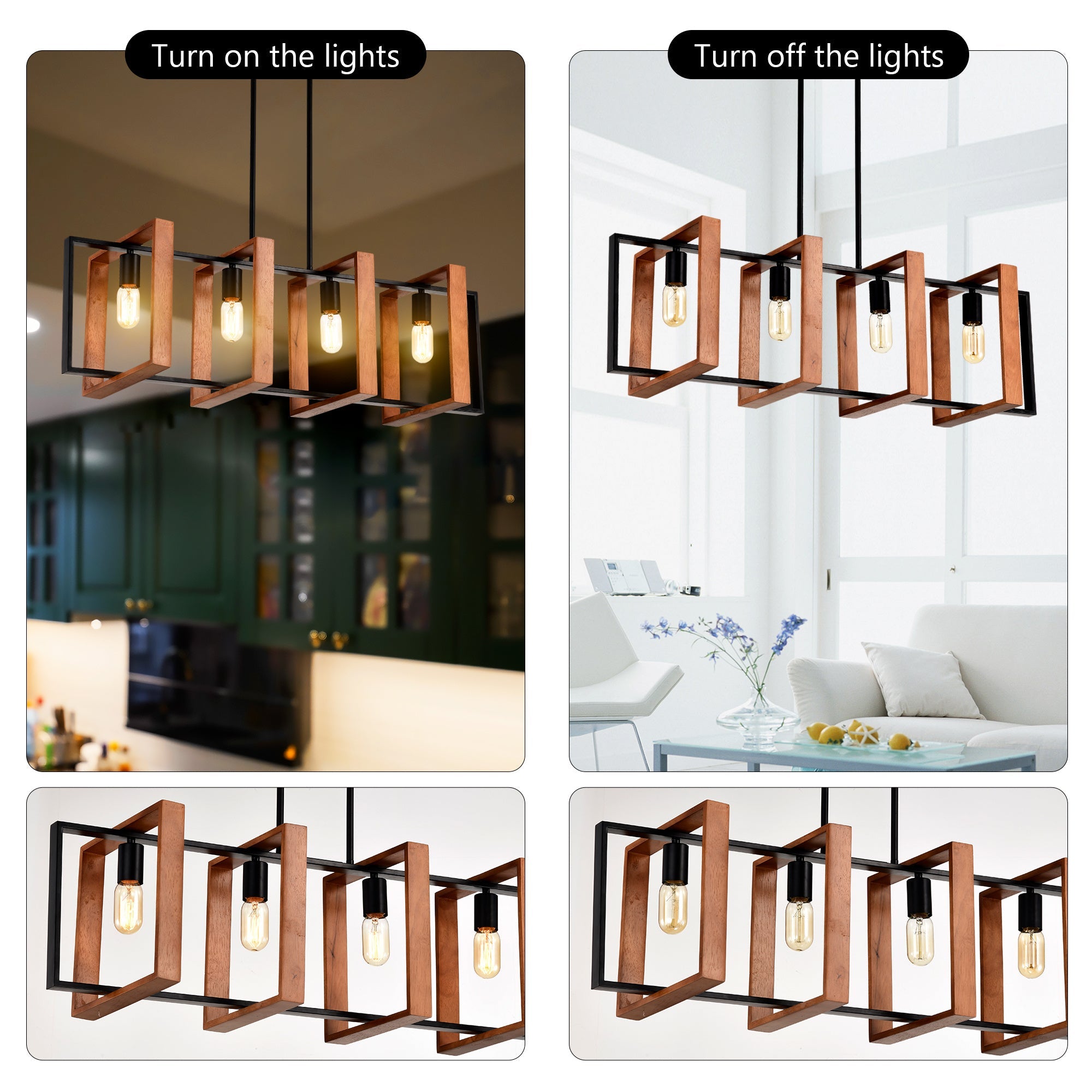 4-Light Wood and Metal Island Chandelier