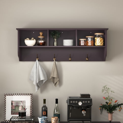 Wall-Mounted Coat Rack with Shelf and 4 Dual Hooks