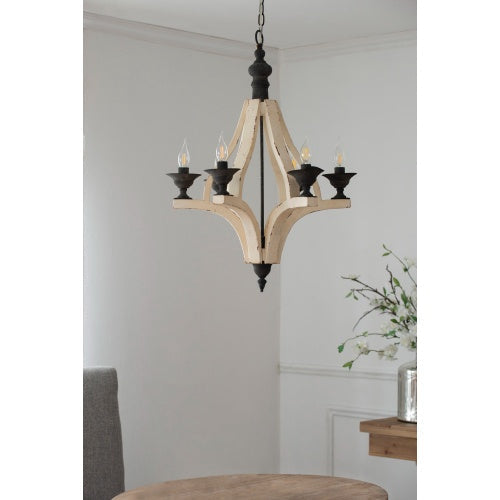 6-Light Wood and Iron Chandelier