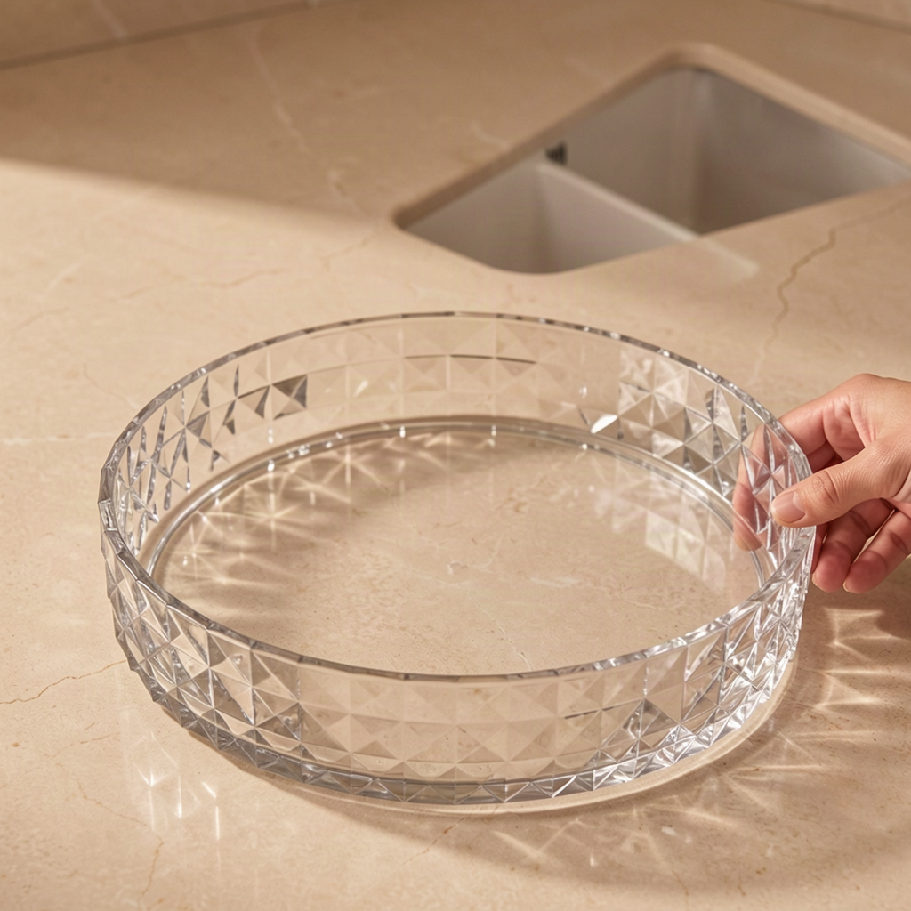 Hand rotating clear kitchen organizer tray