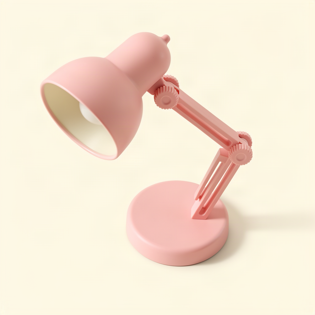 Pastel pink mini LED desk lamp on warm off-white background