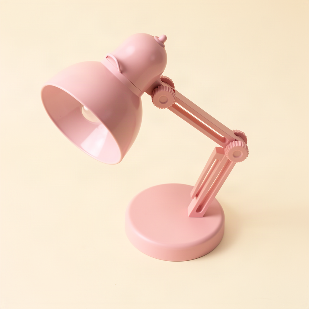 Pastel pink mini LED desk lamp adjustable joint detail